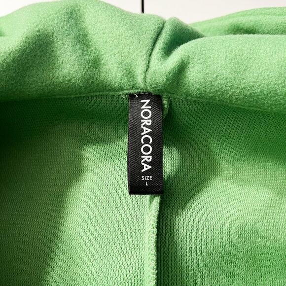 Noracora Women’s Wool Cloth Hooded Green Coat Jacket Sz L Lightweight Unlined - Picture 2 of 11